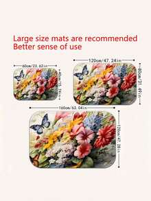 三件套花卉图案浴室地垫套装，速干吸水浴室地毯，防滑U型轮廓地毯和马桶盖套，适用于浴室浴缸马桶，理想的浴室配件 - 彩色 - 查看 9