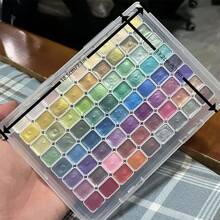 24/72/180色珠光水彩颜料 - 珠光金属薄片和闪光颜料，艺术家、成人和学生均可使用的彩虹闪光颜料套装，便携式旅行DIY艺术用品，60种颜色（无预混色）。使用前请将颜料与水混合。颜料到货时为正常干燥开裂状态。 - 均碼 - 查看 8