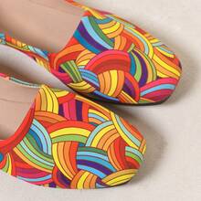 1 par de zapatos planos de moda casual/de uso diario con rayas de colores del arcoíris, adecuados para la playa, fiestas, primavera y otoño - Rojo - Ver 5