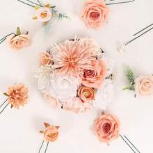 [Free Shipping]Artificial Flowers Combo Box Set Artificial Bouquets Wedding Flowers For Centerpieces Faux Flowers With Stems Peach Roses Artificial Flowers For Decor - 桃粉色 - 查看 3