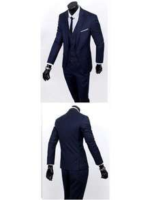 Men Suit Set,Groom's Three-Piece Suit, British Casual Business Suit, Men's Wedding Attire, Groomsman's Suit, Slim Fit And Handsome. - 藏青色 - 查看 2
