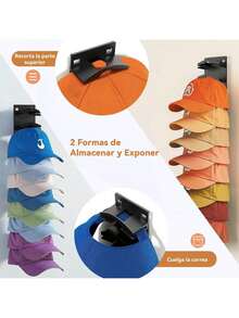 EstiloTendencia2PCS Organizador De Gorras De BéIsbol,Perchero De Pared Con Adhesivo Fuerte,Con Capacidad Para 20 Sombreros, Con Dos MéTodos De Montaje, Apto Para Guardarropas Y Gabinetes. (Negro)Calidad PremiumVersióN Mejorada - Negro - Ver 11