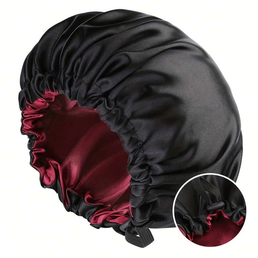 A Classic Button-Up Bonnet Hair Cap In 10 Colors, Adjustable And Reversible, Silky Satin Sleeping Cap And Shower Cap. - Màu Đỏ Sâu - Xem 1