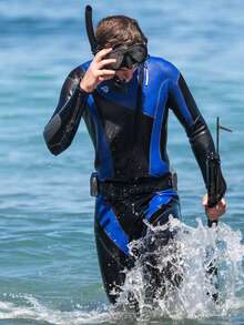 3mm Neoprene Wetsuit, Unisex Warm Diving Suit; Men's Front Zip Surfing Wetsuit; Women's One-Piece Thermal Swimsuit - Blue - View 6