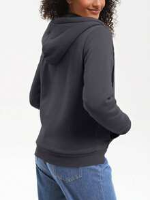 Speed mate 女士拉链连帽衫，保暖内衬卫衣，带帽冬季外套，加厚保暖大衣，休闲防寒款式 - 深灰色 - 查看 6