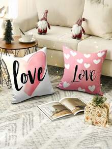 4Pcs Valentine'S Day Themed Cushion Covers, Creative Pattern Single-Sided Print, 100% Polyester Fiber, Zipper Closure, Machine Washable- Ideal For Home And Office Decoration, Valentine'S Day Decoration, Happy Valentine'S Day, Sofa Decoration - Pink - View 3