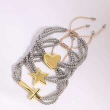 1pc Gold Silver Color Round Ball Beads Braided Bracelet, Star Heart Cross Shape Bead Bracelet Handmade Jewelry - Charm Bracelet - View 10