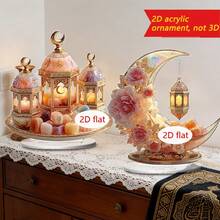 1/2pcs Elegant Pink Floral Acrylic Eid Mubarak Lantern Decor, Eid Celebration Table Centerpiece, Suitable For Islamic Party, Office Ramadan Decoration, Eid Decoration, 2D - Multicolor - View 1