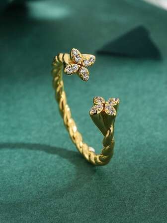 1 Small And Versatile High-End Twist Fried Dough Twists Inlaid Zirconia Design Open Ring