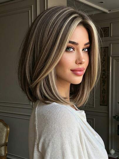 10英寸短款合成假发，钢琴色波波头：自然耐热，适合日常佩戴，也适合派对、音乐节、母亲节礼物，完美展现派对时尚，也是理想的万圣节礼物。