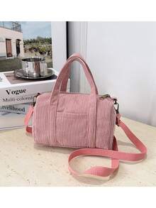 1个大号儿童手提包校园包女孩包斜挎包单肩包，轻便易携，拉链封口，灯芯绒材质，适合初中生、青少年、女儿、女朋友、女孩等日常使用，理想的收纳包，秋冬季必备单品。 - 彩色 - 查看 2