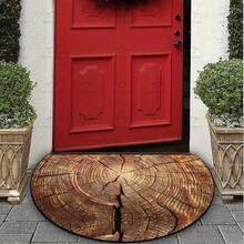 1pc Semicircle Welcome Door Mat, Cracked Wood Texture, Non-Slip And Washable Polyester Mat, Point Plastic Non-Slip Backing, Machine-Made Home Decoration, Used In Living Room/Bedroom/Dining Room/Corridor/Laundry Room/Kitchen/Balcony - Multicolor - View 3