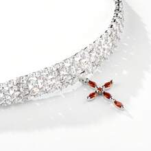 1件银色/红色女士项链，钻石项链，女士首饰，水滴形，十字架吊坠，适合女性/新娘/伴娘/节日、派对、婚礼、宴会等场合，女士时尚首饰，项链，礼物 - 項鍊 - 查看 12