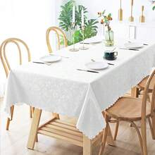 Mantel rectangular, manteles de vinilo resistentes y impermeables, cubierta de mesa lavable y limpiable para cocina y comedor (Blanco, 60 pulgadas X 84 pulgadas) - Blanco84 pulgadas x 60 pulgadasRectangular - Ver 3