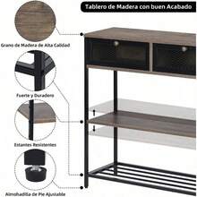 FurnitureR Mesa Consola con Toorrientes y Puertos USB 3 Niveles Alenamiento Mesa Sofá Angosta Barra Café Soporte TV Alto para Sala sofá Pasillo y vestíbulo Café y Negro - Multicolor - Ver 6