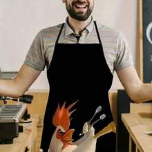 1PC Creative Rooster Pattern Apron Cartoon Character Holding Beer Bottle And Utensils Fun Animal Print Kitchen Apron Whimsical Chef Cooking Apron Home Baking Stain Resistant Apron - Multicolor - View 9