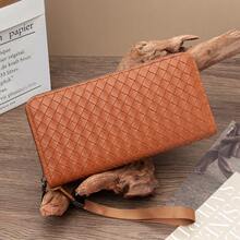 长款钱包，时尚编织纹理，多功能大容量拉链手拿包，情人节礼物 - 彩色 - 查看 7