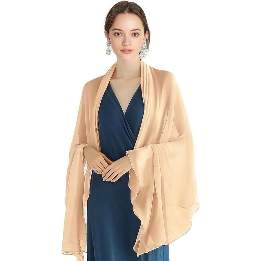 P Pothuiny Women Chiffon Sheer Shawl Wraps For Evening Dresses, 79inchx24inch Lightweight Soft Chiffon Scarfs Wedding Party Bridal,79inchx24inch,Champagne - 香檳色 - 查看 1