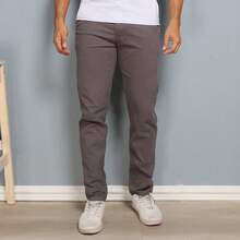 Set Of 3 Men's Ribbed Knit Trousers With Buttons And Pockets. Slightly Stretchy Fabric For Greater Comfort And Style. - preto-chumo-bege - Ver 5