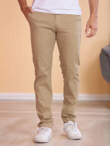 Set Of 3 Men's Ribbed Knit Trousers With Buttons And Pockets. Slightly Stretchy Fabric For Greater Comfort And Style. - Castanho-preto-chumbo - View 8