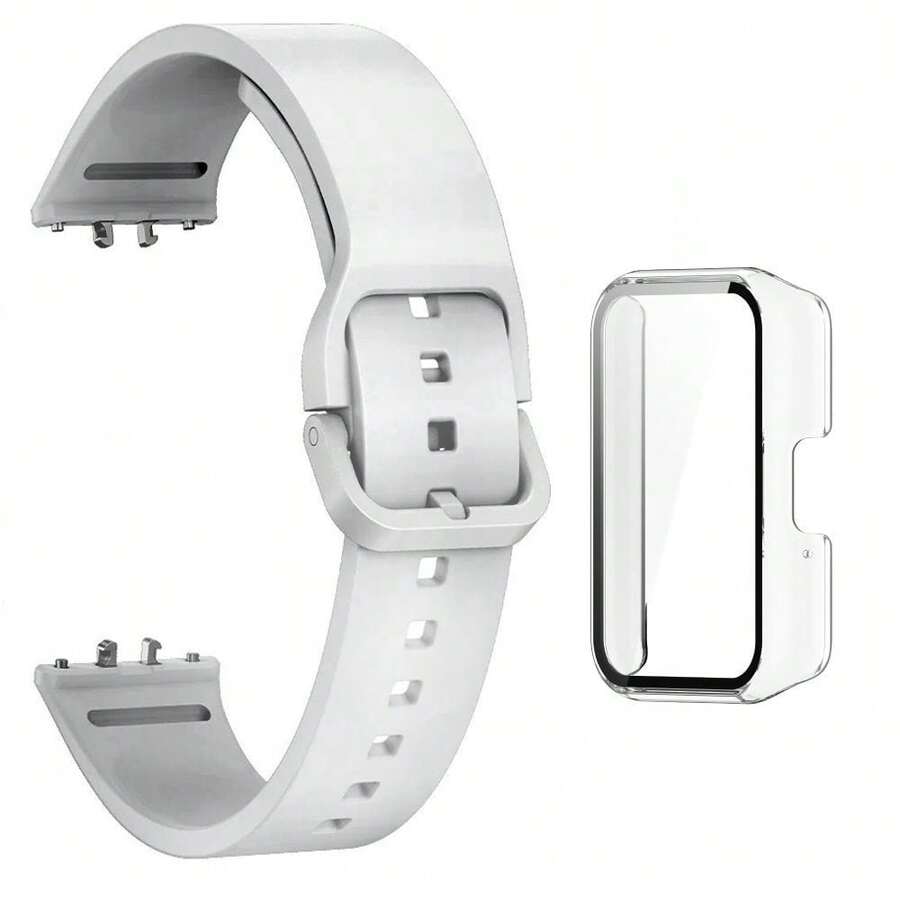 KIT Pulseira de SIlicone De Liberação Rápida + Case Para Smartwatch Galaxy Fit 3 - TRANSPARENTE/BRANCO - Visão 1