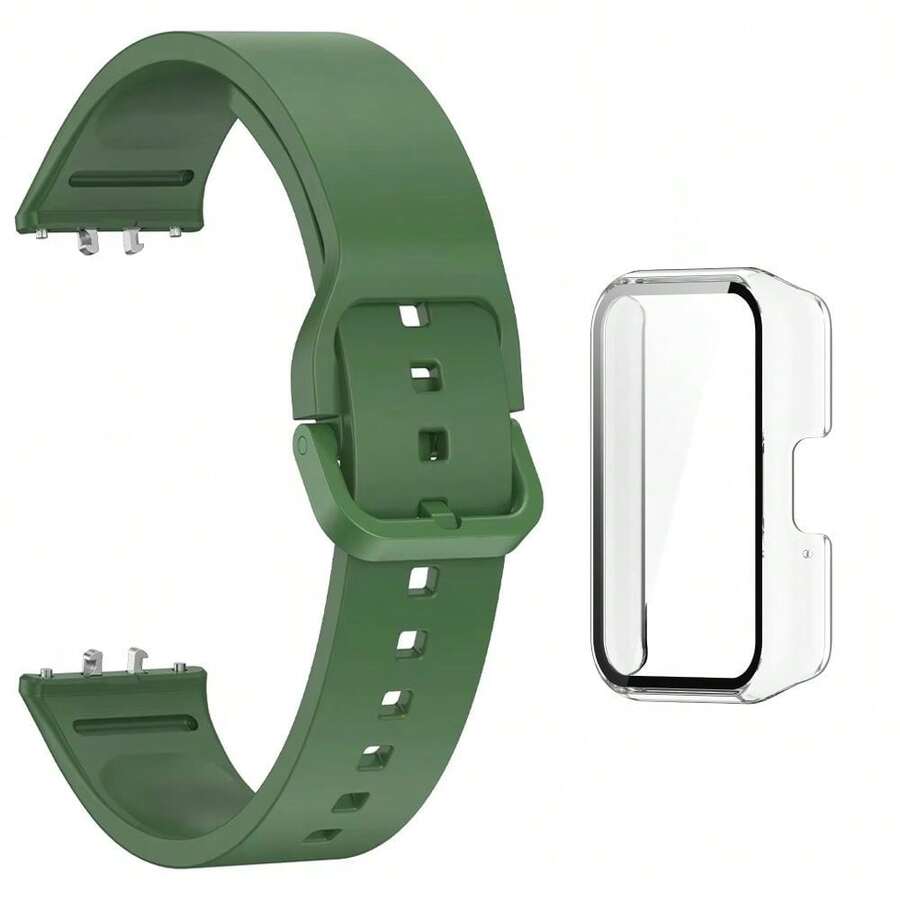 Quick-Release Silicone Wristband + Case Kit For Galaxy Fit 3 Smartwatch - TRANSPARENT/GREEN - View 1