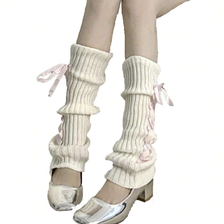 Women's Y2K 80s Leg Warmers Socks Rib Knit Boot Socks,OneSize,WhitePink - WhitePink - View 1