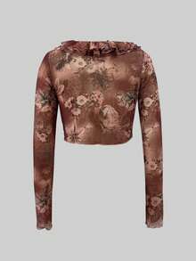 Women's Fashion Sexy Vacation Casual Random Digital Print Twist Sheer Asymmetric Bodycon Crop Top - Multicolor - View 8