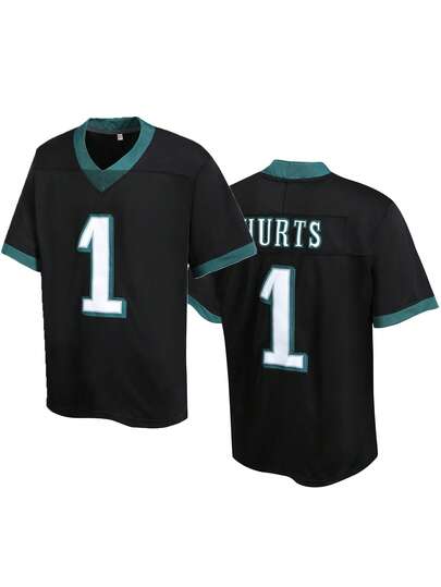 Men's Black American Football Jersey Casual Short Sleeve Embroidered V-Neck T-Shirt, Party & Sports Wear