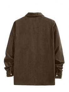 卡其色灯芯绒翻领长袖男士Polo衫，宽松休闲套头衫，春秋季 - 咖啡棕 - 查看 3