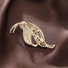 Fashion Temperament Korean Version Of Pearl Flash Diamond Leaf Double Leaf Brooch Clothing Accessories Suit Coat Anti-Light Pin - Gold - View 3