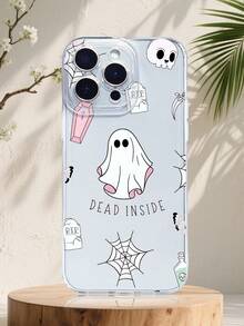 1PC Funda con diseño de fantasmas y calabazas cartoon, estilo otoñal de Halloween, detalles con tazas de café, funda de TPU transparente, protección completa para lente, compatible con iPhone 17/16/15/14/13/12/11/Pro/ProMax, compatible con Galaxy A54/S24 Ultra/Plus, compatible con Moto/Galaxy/Redmi/Honor/OPPO - Transparente F - Ver 3
