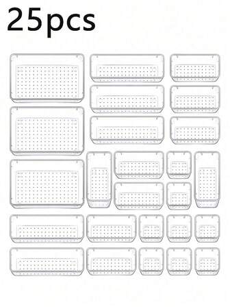 50pcs/25pcs/18pcs/11pcs/5pcs/1pc Clear Tray/Storage Box Set, Makeup Organizer, Storage Box, Storage Organizer, 4 Sizes Trays, Multipurpose For Storing Cosmetics, Small Tools, Tableware, Suitable For Vanity, Kitchen, Office Drawer, Bedroom, Bathroom, Ideal For Gifts