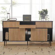 Kommode mit 4 Schiebetüren und 1 Schublade, Eiche kombiniert mit Schwarz, Maße: 160 B x 40 T x 80 H - Noir+Naturel - Voir 3