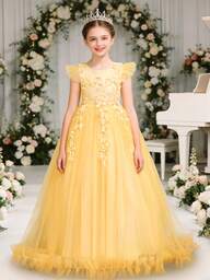 Vestido de niña de las flores con bordado largo, vestido de princesa para niñas, vestido de dama de honor para boda, vestido de ocasión formal para recital de piano