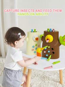 1Set Magnetic Woodpecker Bug Catching & Fishing Toy For Kids Aged 3+ - Parent-Child Interactive Tabletop Game, Hand-Eye Coordination & Focus Training Early Education Toy - Multicolor - View 5