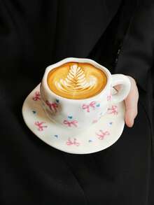 1pc Creative Handmade Coffee Cup & Saucer Set, Ceramic Material, Suitable For Home, Office, Cafe, Great Gift Option - Multicolor - View 1