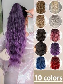 Claw Shaped Ponytail Extension Hair Accessory Black Brown Gradient Red Gradient Purple Gradient Pink Gradient Blue Gradient Brown Multi-Color 24 Inch Water Ripple Heat-Resistant Fiber Synthetic Ponytail Wig, Suitable For Women's Christmas, Halloween Parties And Daily Use - Two-Tone - View 3