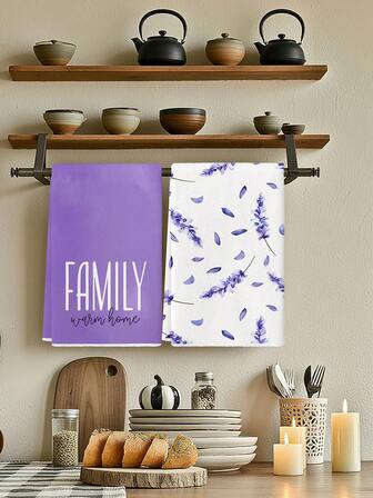 2 Toallas de cocina de lavanda púrpura Decoración de primavera/verano Toallas de platos de microfibra con estampado floral cristiano para cocina, baño, fiesta, hogar, decoración de baño, toallas de mano