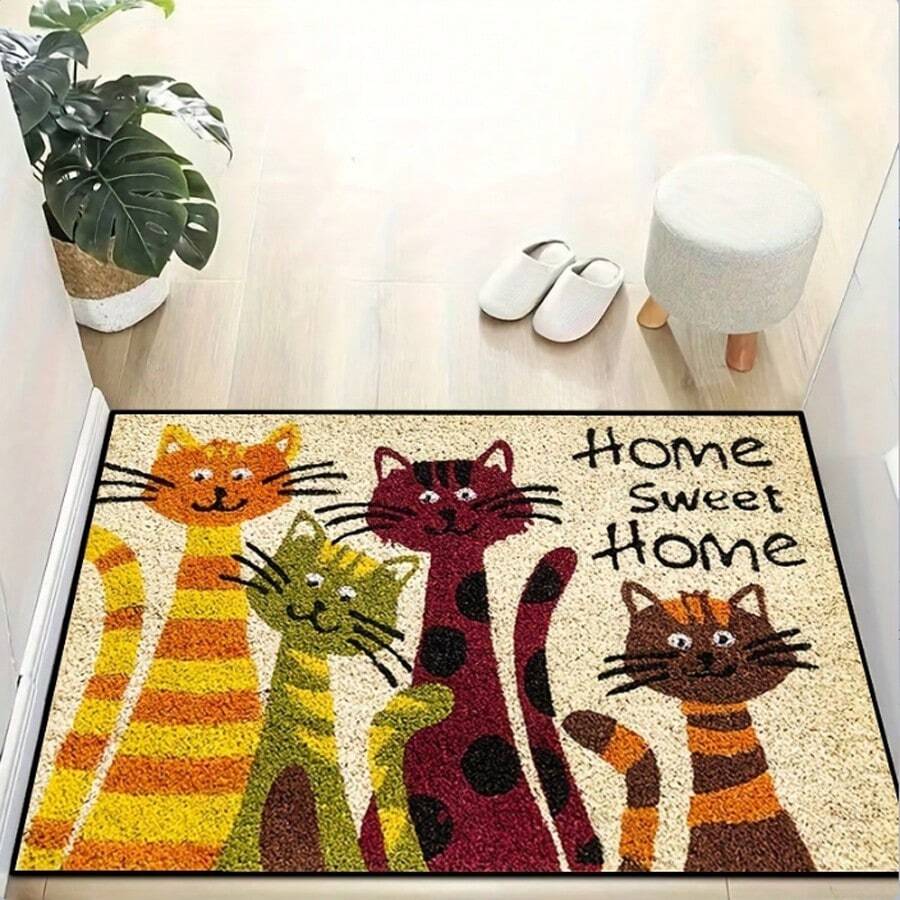 1pc Cartoon Cat Welcome Mat, Quick Absorbent & Dry Kitchen Rug, Non-Slip Super Soft Entryway Doormat, Suitable For Bathroom, Bedroom, Kitchen, Living Room, Ideal Bathroom Accessory, Home Decor