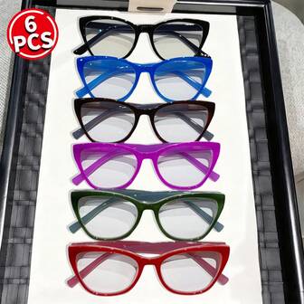 5/6 Pairs Of Women's Glasses, Multi-Color/Retro/Large Frame/Cat Eye Glasses, Can Be Worn Without Makeup To Improve Face Shape And Cover Up Fatigue. They Can Be Used As Accessories For Daily Outings And Commuting, Enhancing The Delicacy Of The Design.