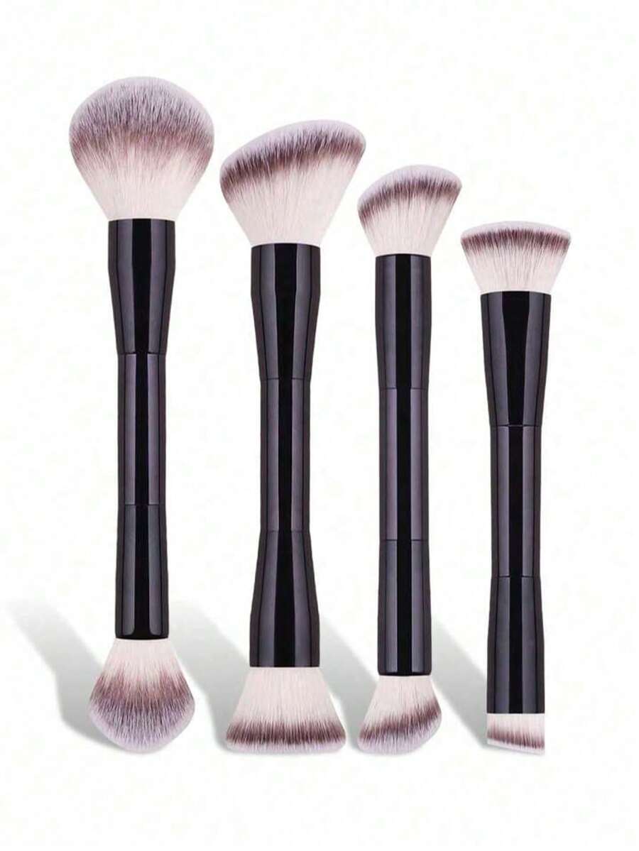 Professional Dual-Headed Makeup Brushes, Powder Brush, Blush Brush, Makeup Tools, Soft Fibers, Easy To Carry, Travel Brushes - Black - View 1