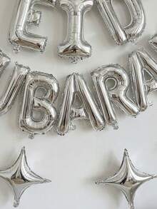 50pcs/Set Eid Mubarak Party Decorations, Moon & Star Foil Balloons, 16" "Eid Mubarak" Letter Balloons, Gold/Silver/Rose Gold Crescent Balloons, Gold, Silver, Rose Gold, White Latex Balloons, Suitable For Ramadan & Eid - Silver - View 5