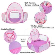 QWER-Eocolz Tienda de campaña grande para niños pequeños con aro de baloncesto y bolsa de almacenamiento con cremallera 120 cm pelotas no incluidas rosa - Rosa - Ver 6