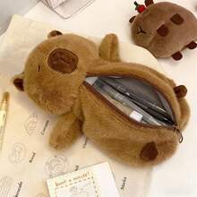 1pc Cute Cartoon Capybara Plush Pen Holder With Mini Capybara Doll, Student Desk Organizer Pencil Case - Back To School, Birthday Gift, Stationery - Multicolor - View 4