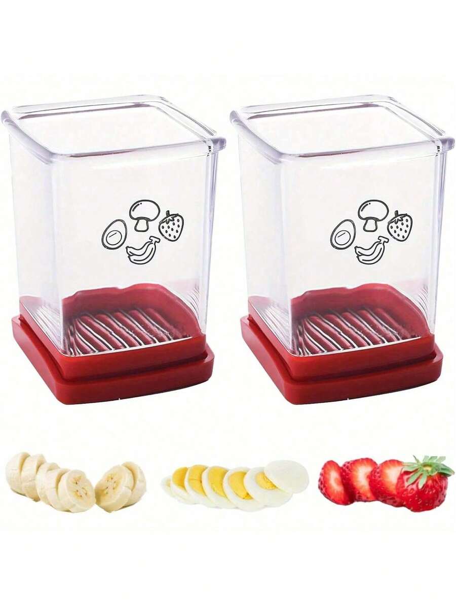 Cup Fruit Slicer - 1 Pcs - Cheese Slicer, Stainless Steel Egg Strawberry Cutter, Quickly Make Vegetable Salad Banana Slicer, Uniform Cutting, Exquisite Plating, Creative Kitchen Gadget - Đỏ - 1 - Xem 1