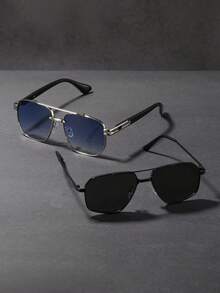 1 件男士复古方形框架时尚眼镜 - 多色 - 查看 8