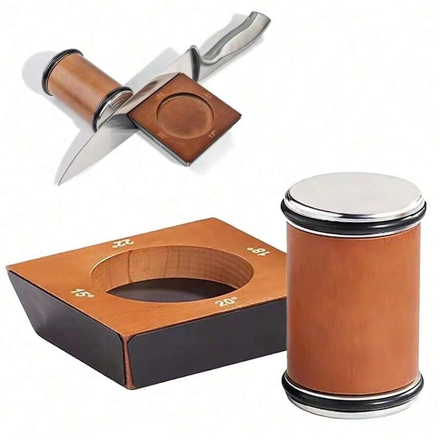 Rolling Knife Sharpener Set With Diamond And Ceramic Discs, 15°20°, Different Angles For Sharp Edges, Suitable For Any Hardness Of Steel, Wooden Grips For Honing Knives Sharpening Kitchen Gadgets - 4 GÓC NHÌN - NÂU - Xem 1