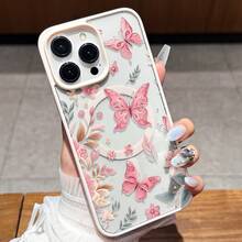 Funda magnética para teléfono Apple , patrón floral de mariposa rosa, compatible con iPhone 14/13/12, material TPU transparente a prueba de golpes, funda protectora femenina artística fresca y moderna, resistente a los arañazos y al desgaste, personalizada y creativa, ligera QTR9 - Colores mixtos - Ver 6