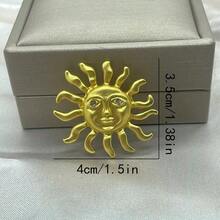 1pc Matte Gold Tone Alloy Sun Brooch, Unique Sun God Lapel Pin Suit Accessory - Sun-shaped - View 6